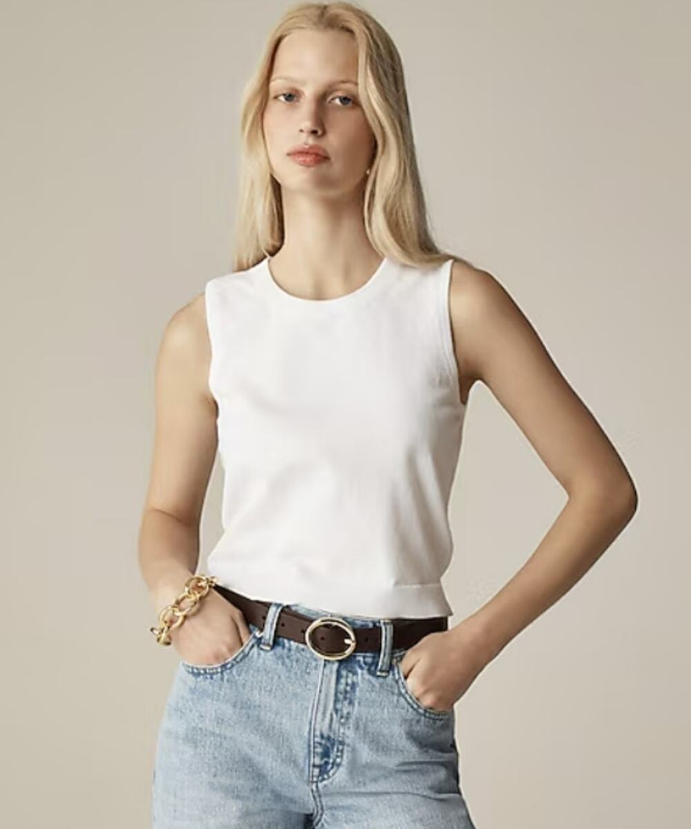 J.Crew Shell Sweater Tank WMNS S White Sleeveless Knit Crew Neck B0375 Cotton